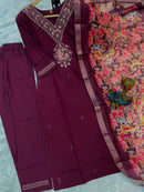 Diva 112 B Premium Wine Embroidered Work Suit