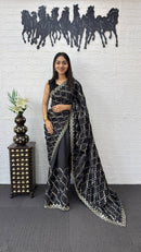 SF 2273 BLK Premium Fendy Fabric Embroidery Work Saree
