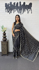 SF 2273 BLK Premium Fendy Fabric Embroidery Work Saree