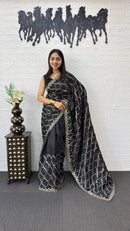 SF 2273 BLK Premium Fendy Fabric Embroidery Work Saree