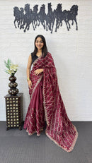 SF 2273 MRN Premium Fendy Fabric Embroidery Work Saree