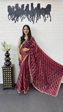 SF 2273 MRN Premium Fendy Fabric Embroidery Work Saree