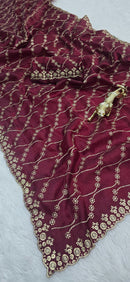 SF 2273 MRN Premium Fendy Fabric Embroidery Work Saree