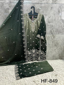 Hoor Tex HF 849 D Bottle Green Embroidered Work Pakistani Suit