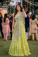 Shivali ABD8/54744 Lime Green Pre-Draped Saree Lehenga