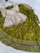 LW 7166 A Tissue Jacquard Sequins Embroidered Work Lehenga