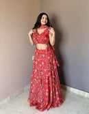 KR 112 Designer Pure Organza Printed Work Lehenga