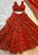 KR 112 Designer Pure Organza Printed Work Lehenga