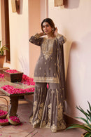 Gulkayra 7656 A Designer Real Chinon Embroidered Work Sharara Suit