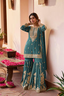 Gulkayra 7656 B Designer Real Chinon Embroidered Work Sharara Suit