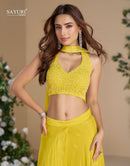 Sayuri Designer 10047 Yellow Chinon Silk Indo Western Set