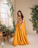 Sayuri Designer 10048 Mustard Yellow Chinon Silk Indo Western Set