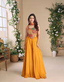 Sayuri Designer 10048 Mustard Yellow Chinon Silk Indo Western Set