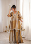 LW 9330 Designer Two Tone Tissue Fabric Coding Embroidered Work Sharara Suit