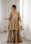 LW 9330 Designer Two Tone Tissue Fabric Coding Embroidered Work Sharara Suit