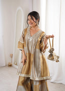 LW 9330 Designer Two Tone Tissue Fabric Coding Embroidered Work Sharara Suit