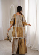 LW 9330 Designer Two Tone Tissue Fabric Coding Embroidered Work Sharara Suit