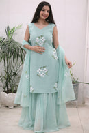 KR 119 Mint Green Hand-Painted Sharara Suit