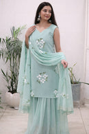 KR 119 Mint Green Hand-Painted Sharara Suit