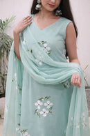 KR 119 Mint Green Hand-Painted Sharara Suit