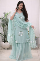 KR 119 Mint Green Hand-Painted Sharara Suit
