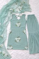 KR 119 Mint Green Hand-Painted Sharara Suit