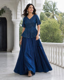 LW 7167 A Royal Blue Printed Peplum Embroidery Work Lehenga