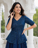 LW 7167 A Royal Blue Printed Peplum Embroidery Work Lehenga