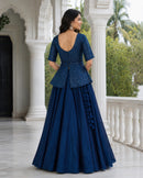 LW 7167 A Royal Blue Printed Peplum Embroidery Work Lehenga