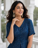 LW 7167 A Royal Blue Printed Peplum Embroidery Work Lehenga
