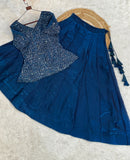 LW 7167 A Royal Blue Printed Peplum Embroidery Work Lehenga