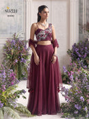 Alizeh 9009 Georgette Wine Hand Embroidered Indo Western