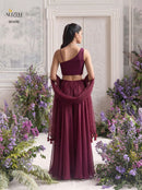 Alizeh 9009 Georgette Wine Hand Embroidered Indo Western