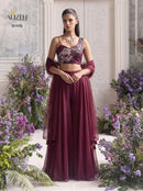 Alizeh 9009 Georgette Wine Hand Embroidered Indo Western
