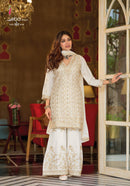 Eba Lifestyle 2412 White & Gold Embroidered Work Sharara Suit