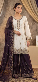 Hoor Tex HF 791 A Embroidered Shimmer Chiffon Sharara Suit