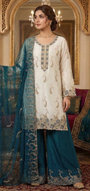 Hoor Tex HF 791 B Embroidered Shimmer Chiffon Sharara Suit