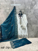 Hoor Tex HF 791 B Embroidered Shimmer Chiffon Sharara Suit