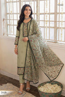 Alizeh 7026 Olive Green Cotton Embroidered Work Pakistani Suit