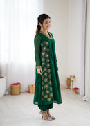 CDRS 206 Designer Emerald Green Pure Georgette Thread Embroidery Kurti