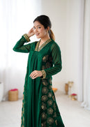CDRS 206 Designer Emerald Green Pure Georgette Thread Embroidery Kurti