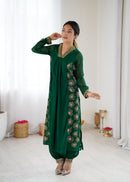 CDRS 206 Designer Emerald Green Pure Georgette Thread Embroidery Kurti