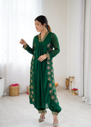 CDRS 206 Designer Emerald Green Pure Georgette Thread Embroidery Kurti