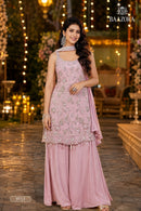 Baazora 9713 Onion Pink Embroidered Georgette Sharara Suit