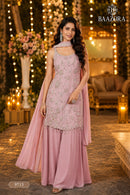 Baazora 9713 Onion Pink Embroidered Georgette Sharara Suit