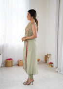CDRS 207 Sage Green Premium Georgette  Embroidered Kurti