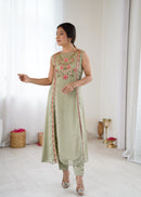 CDRS 207 Sage Green Premium Georgette  Embroidered Kurti