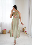 CDRS 207 Sage Green Premium Georgette  Embroidered Kurti