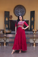 KA 1255 A Faux Blooming Embroidery Zari Sequins Work Gown