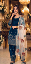 PD 1154 Royal Blue Embroidered Silk Salwar Suit